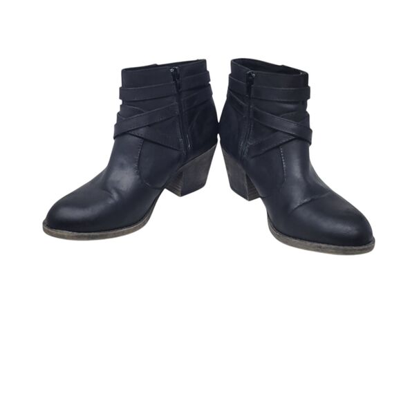 Rocket Dog Boots Women 8.5 Casual Side Zip Ankle Bootie Black Faux Leather Heels - Picture 1 of 9